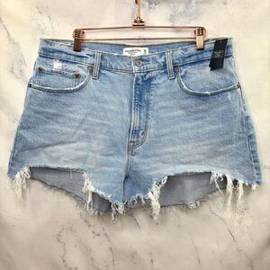 Abercrombie & Fitch High Rise Denim Mom Short 32/14 Curve Love Distressed Blue